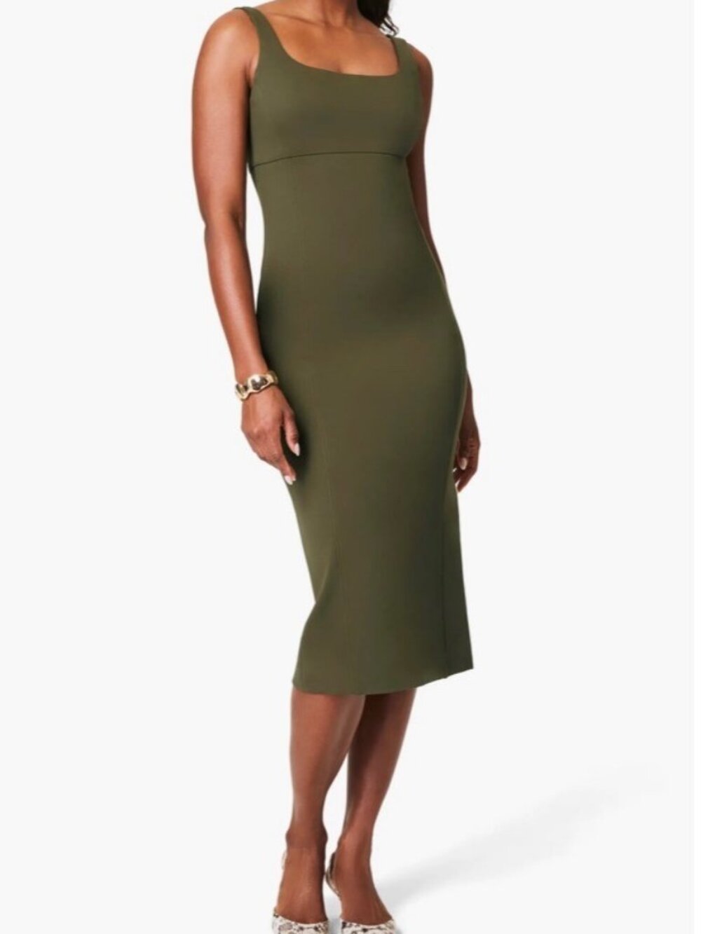 SPANX SPANXshape Ponte Midi Tank Dress Olive Green Size S NWOT
